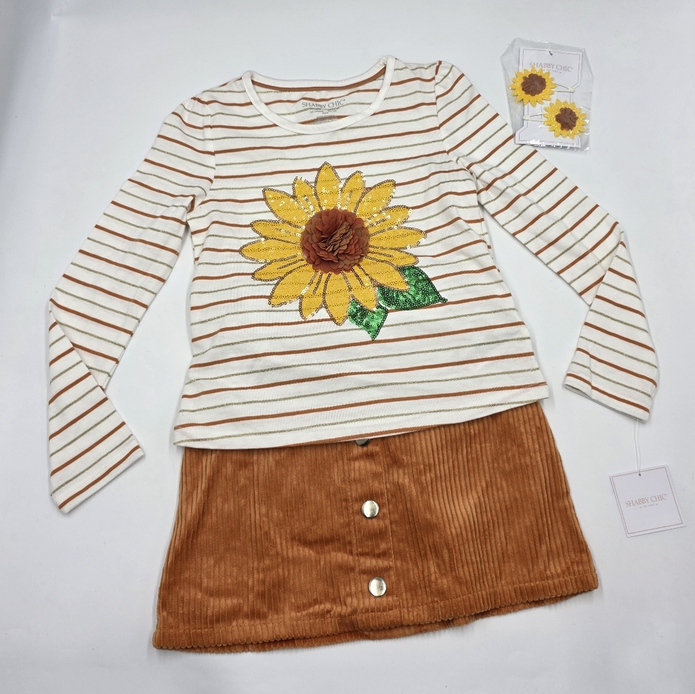 NEW Shabby Chic girls' sunflower matching skirt set size 5-6